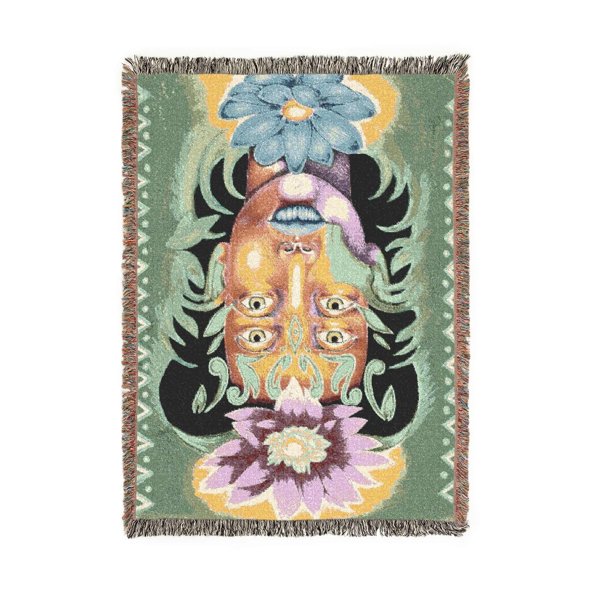 Floral Skull Woven Blanket — Boho Day of the Dead Throw