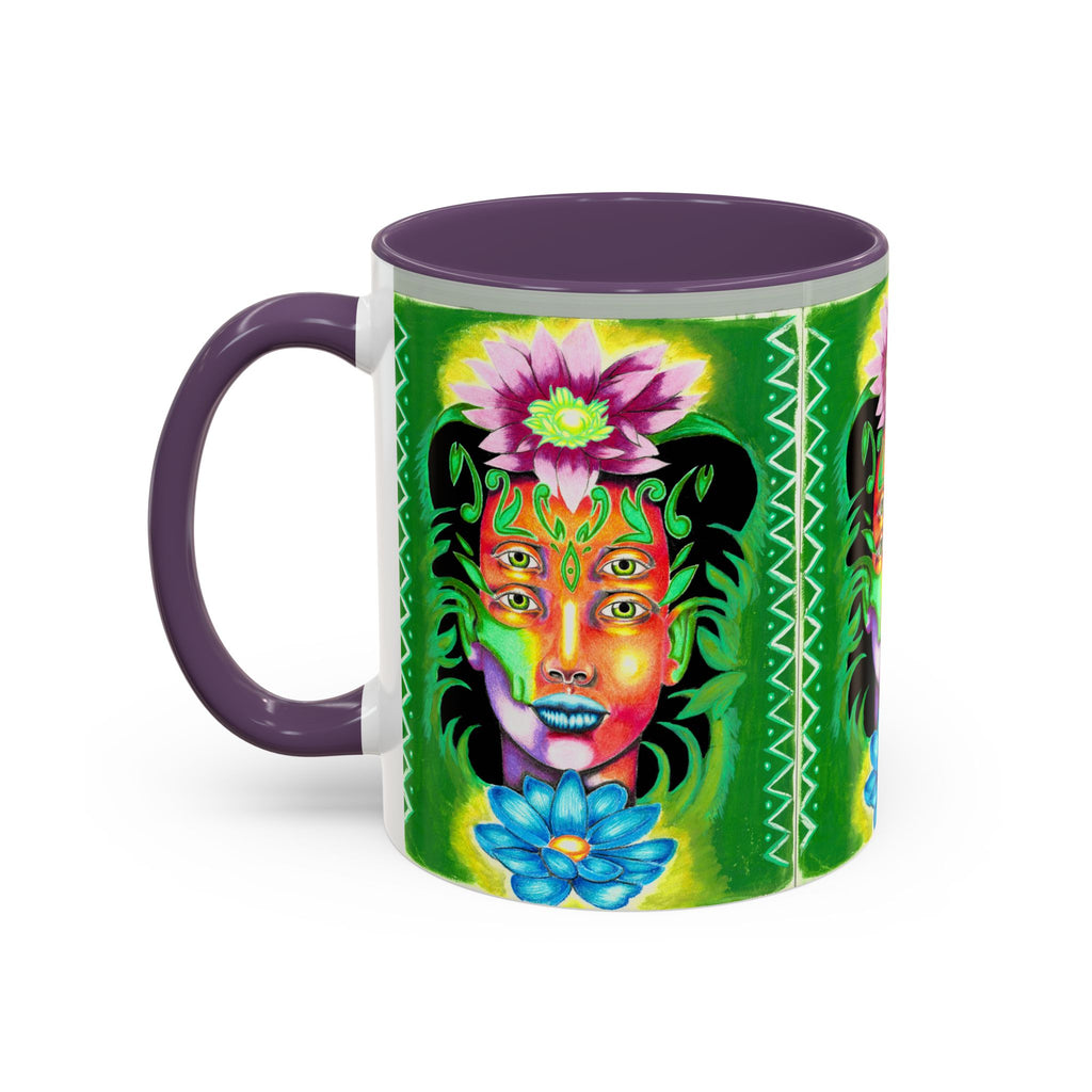 Psychedelic Floral Face Accent Coffee Mug — Colorful Spiritual Art 11/15oz