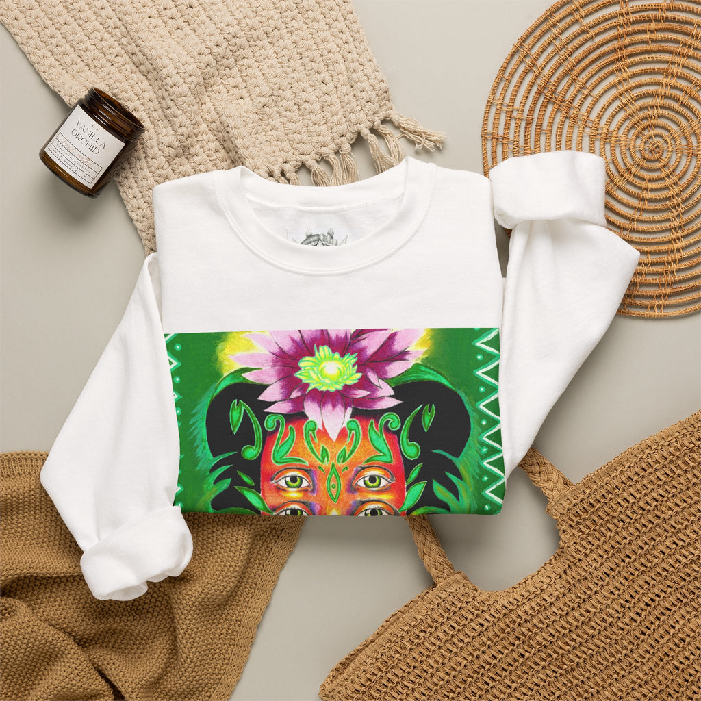 Crewneck Sweatshirt — Vibrant Floral Spirit Face Graphic
