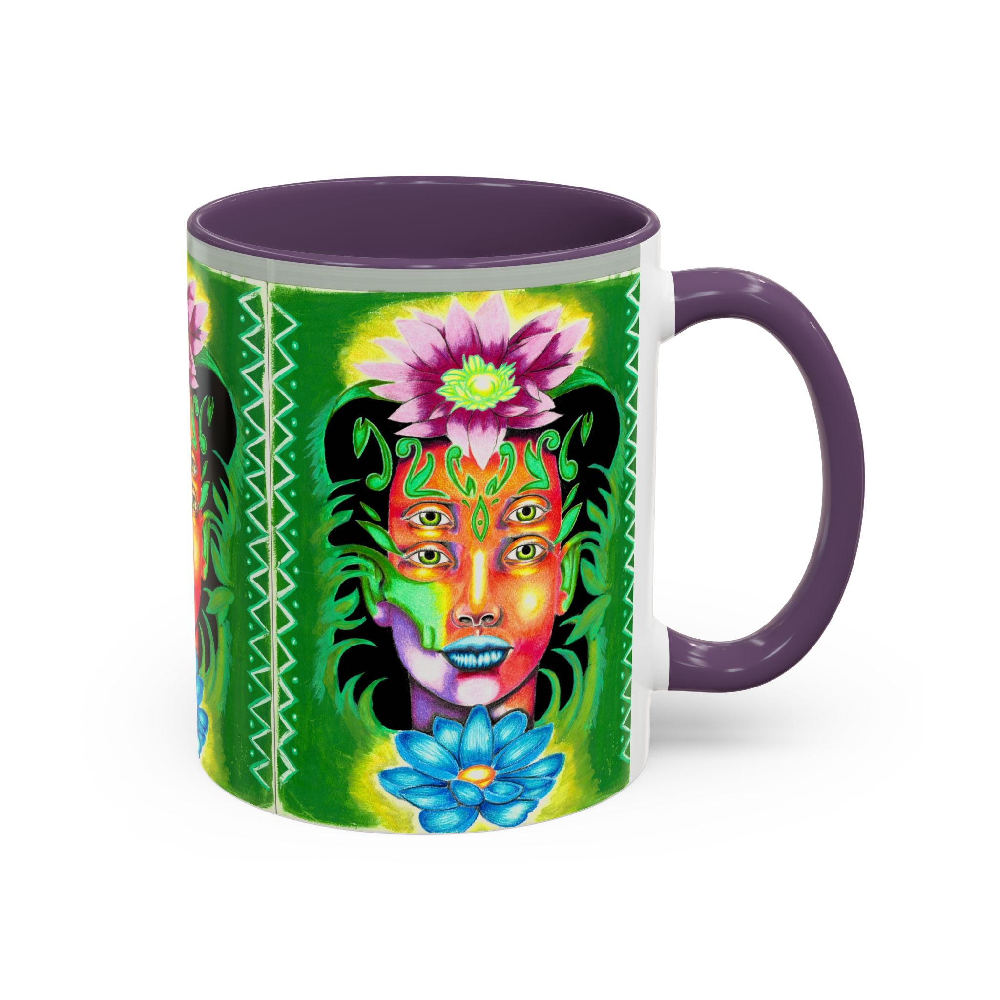 Psychedelic Floral Face Accent Coffee Mug — Colorful Spiritual Art 11/15oz