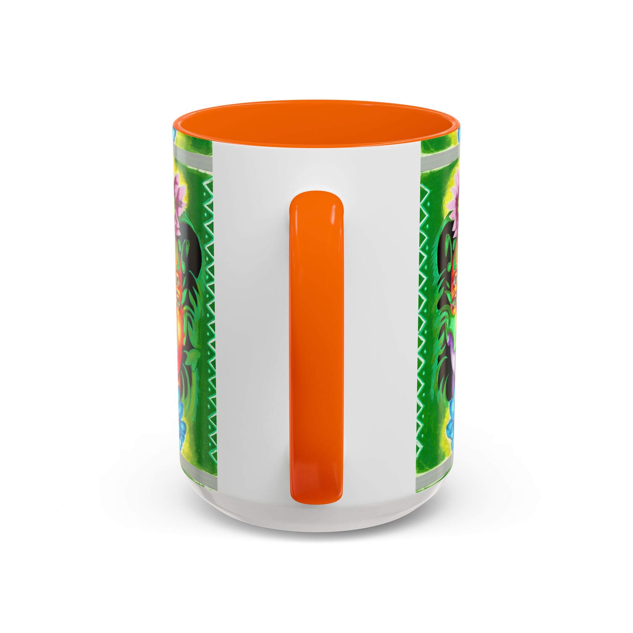 Psychedelic Floral Face Accent Coffee Mug — Colorful Spiritual Art 11/15oz
