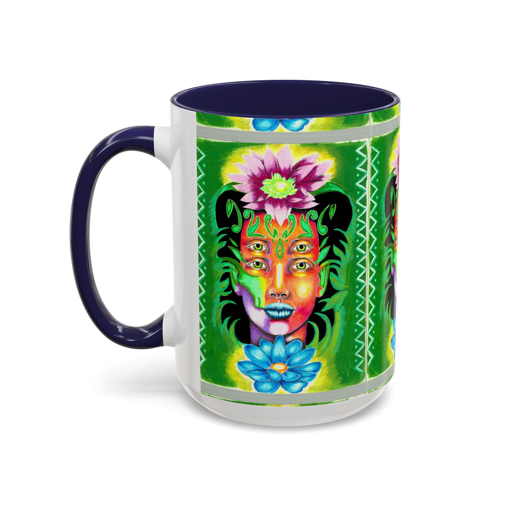 Psychedelic Floral Face Accent Coffee Mug — Colorful Spiritual Art 11/15oz