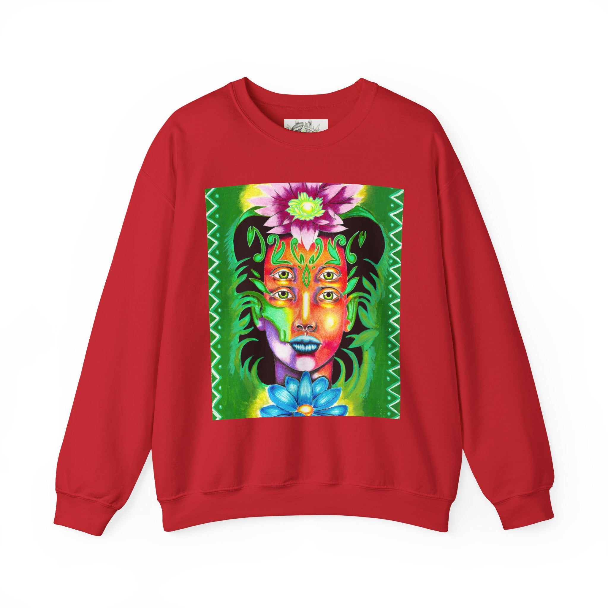 Crewneck Sweatshirt — Vibrant Floral Spirit Face Graphic