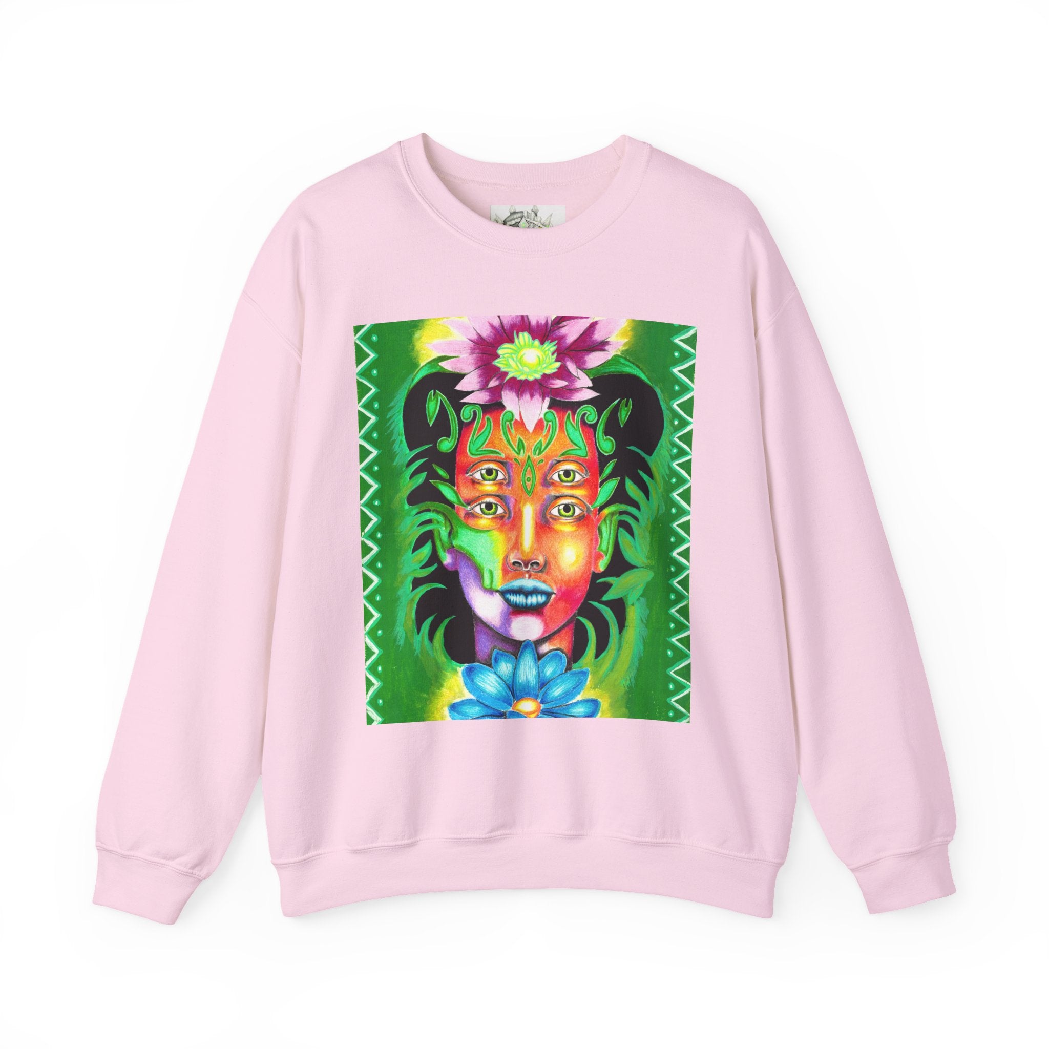 Crewneck Sweatshirt — Vibrant Floral Spirit Face Graphic