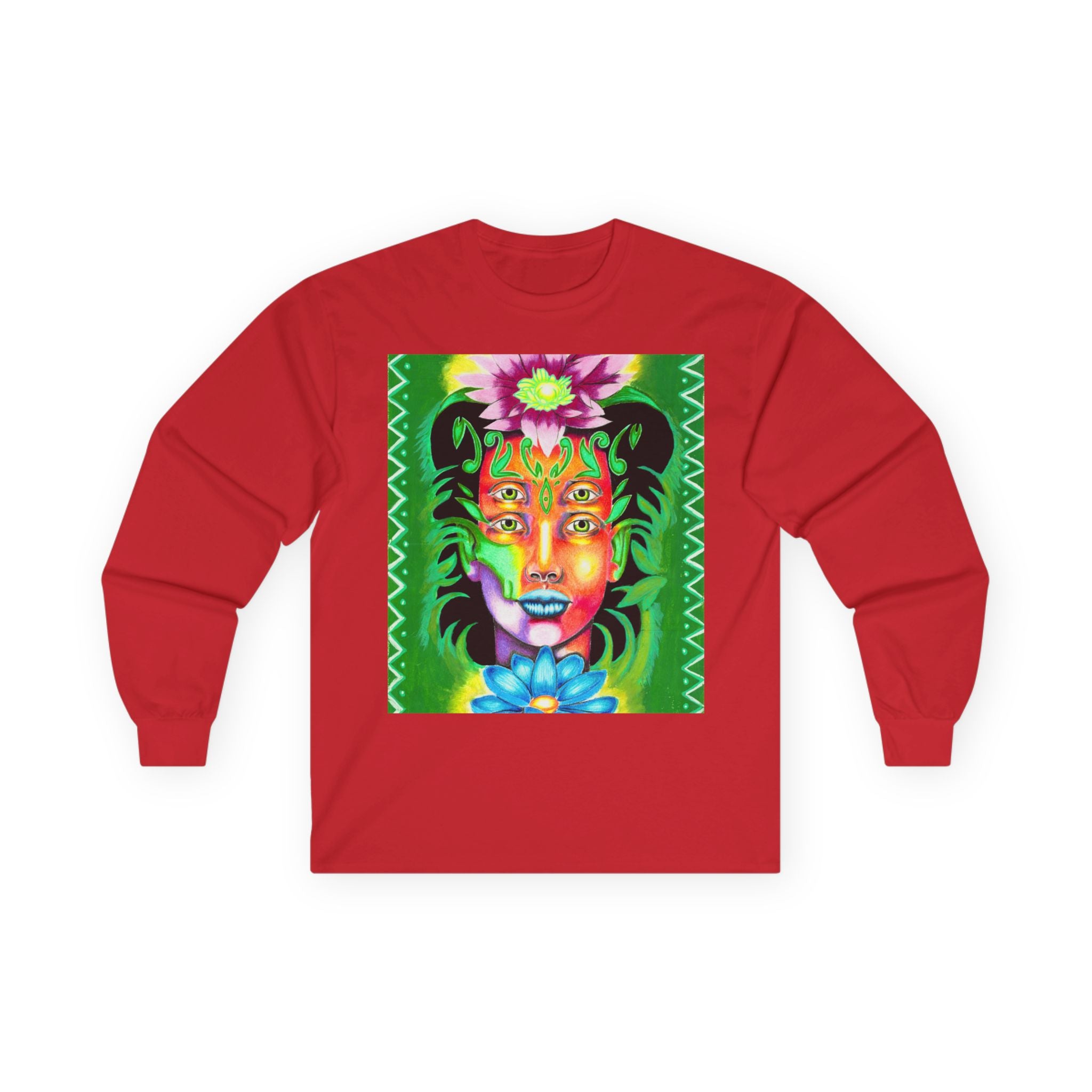 Psychedelic Floral Face Long Sleeve Tee