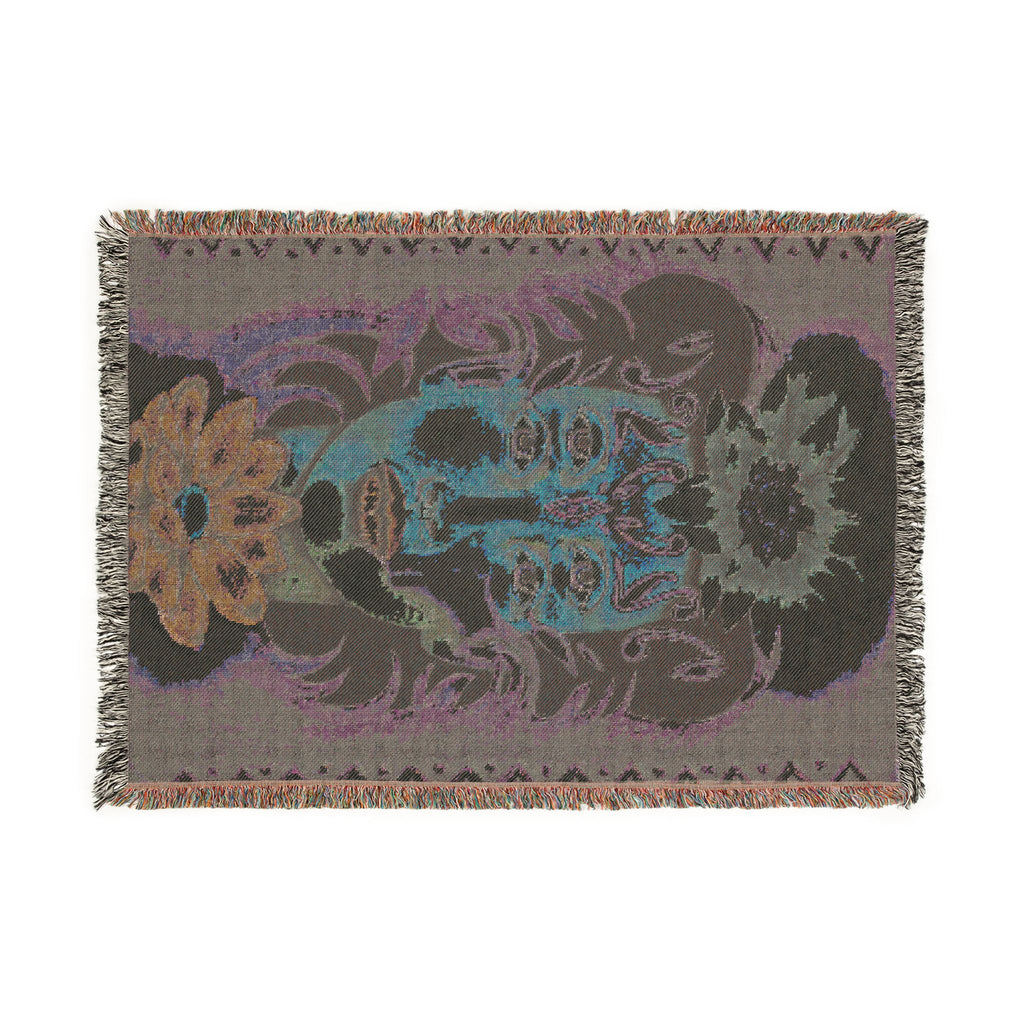 Floral Skull Woven Blanket — Boho Day of the Dead Throw