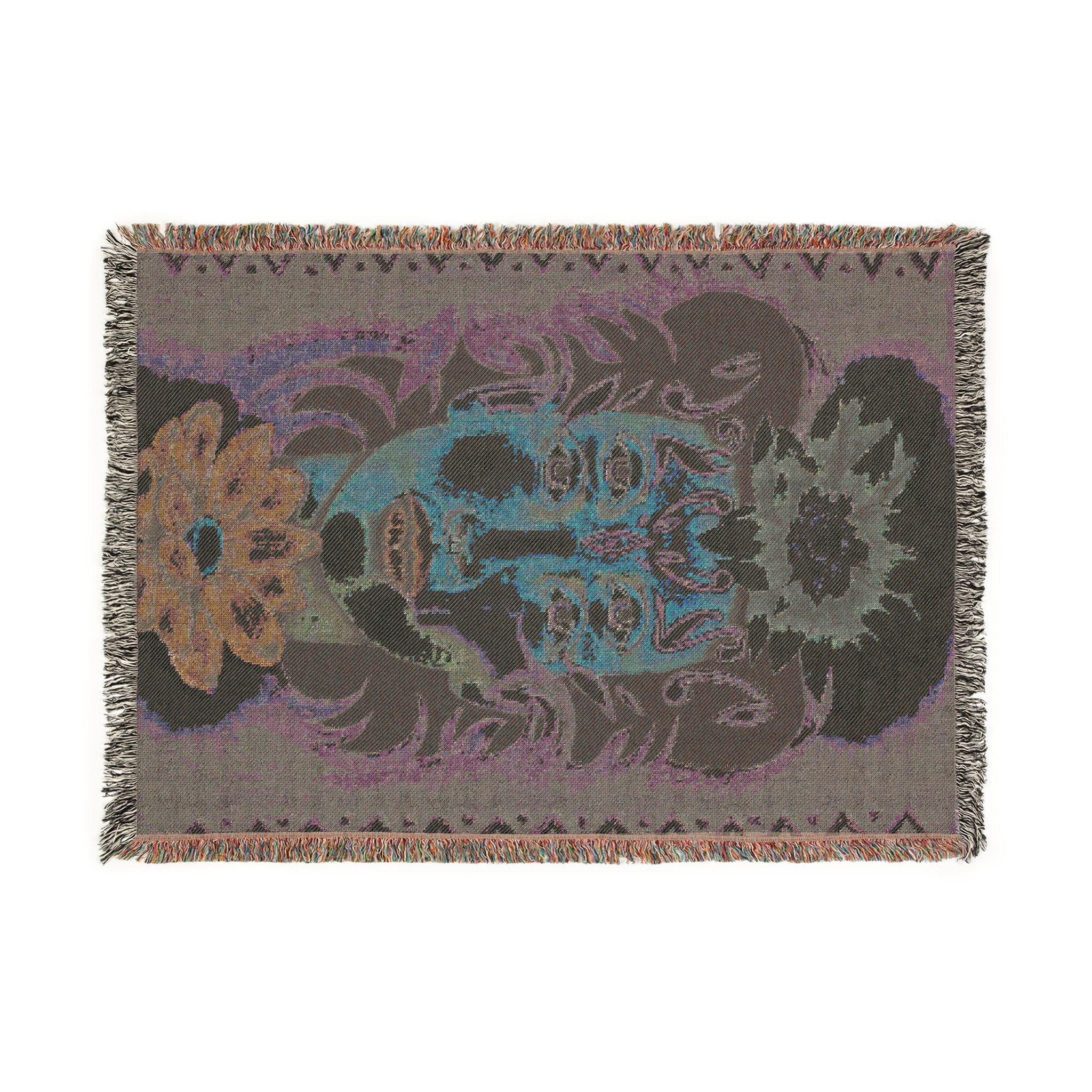 Floral Skull Woven Blanket — Boho Day of the Dead Throw