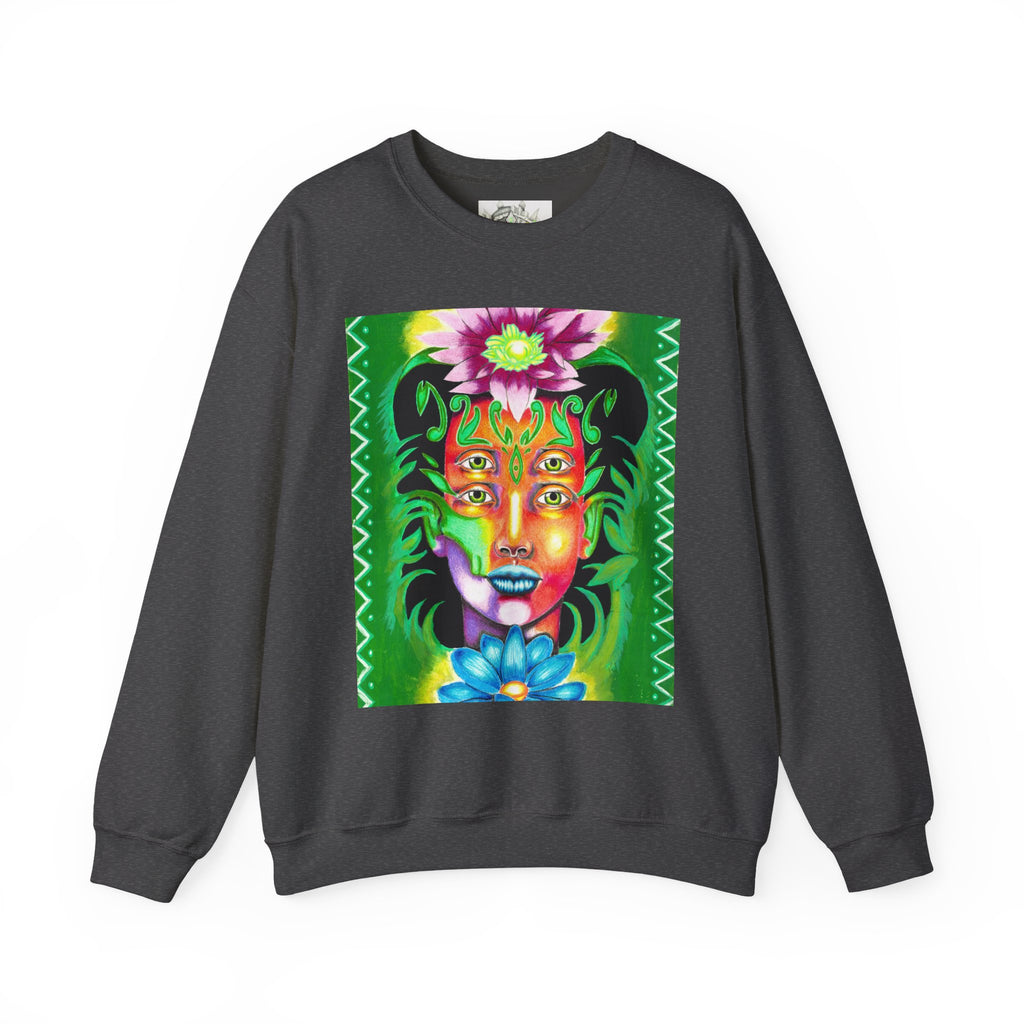Crewneck Sweatshirt — Vibrant Floral Spirit Face Graphic