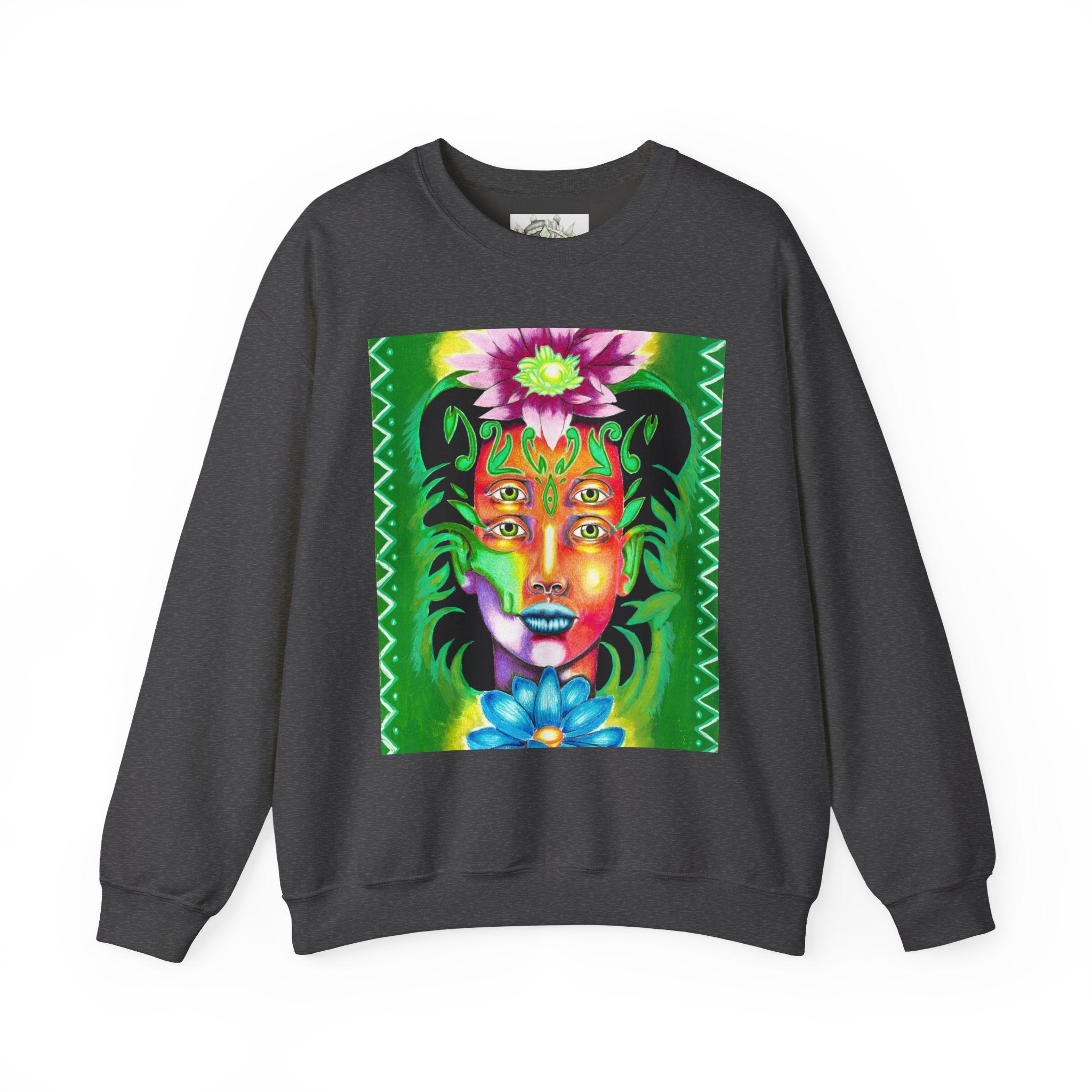 Crewneck Sweatshirt — Vibrant Floral Spirit Face Graphic