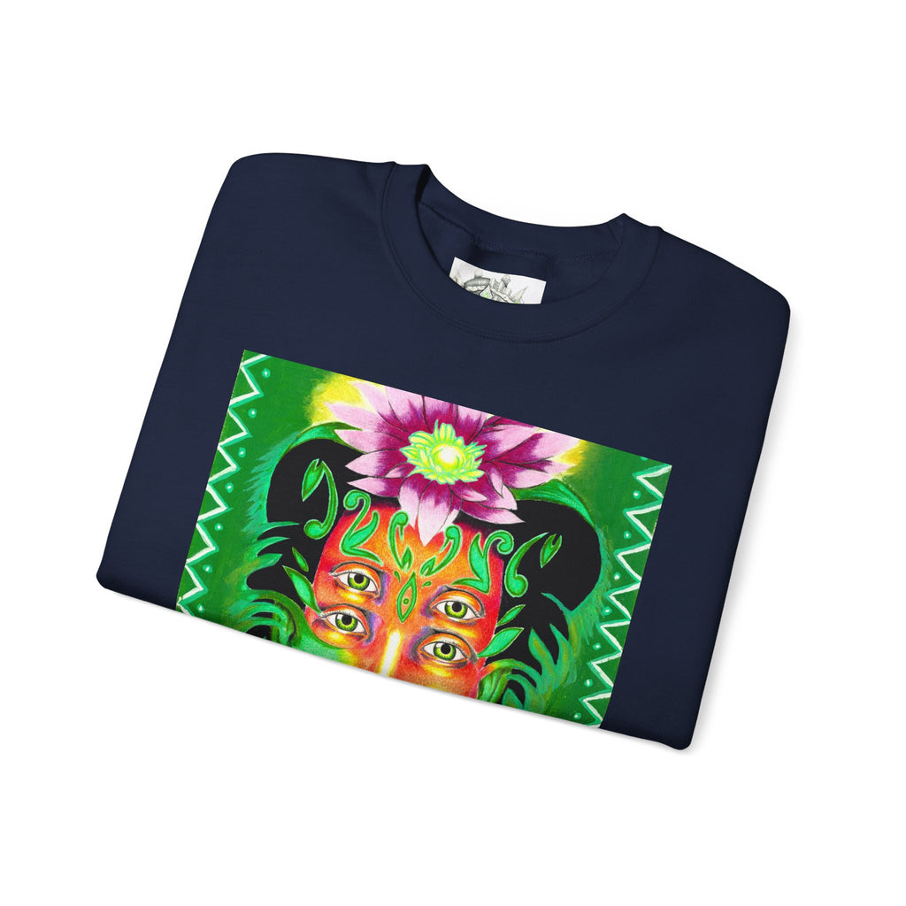 Crewneck Sweatshirt — Vibrant Floral Spirit Face Graphic