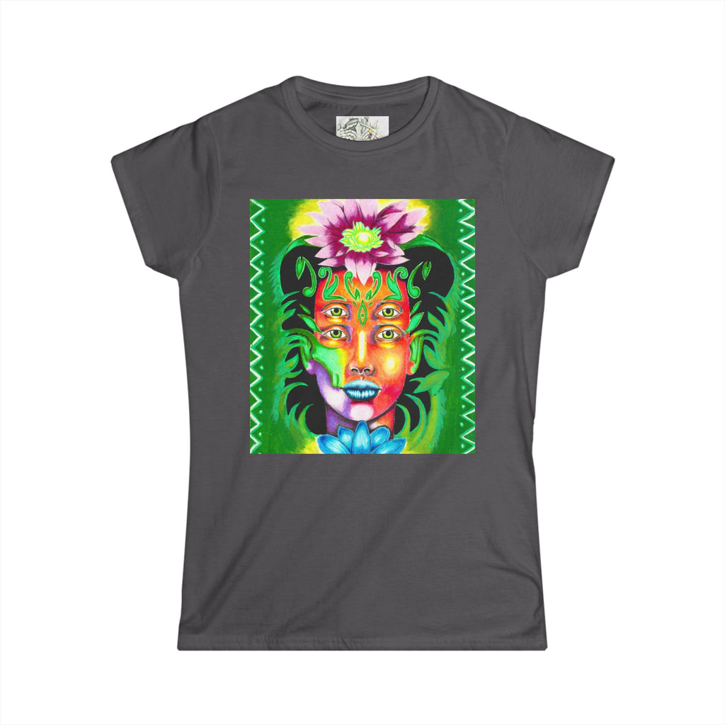 Psychedelic Floral Face Tee — Colorful Botanical Portrait Women's T-Shirt