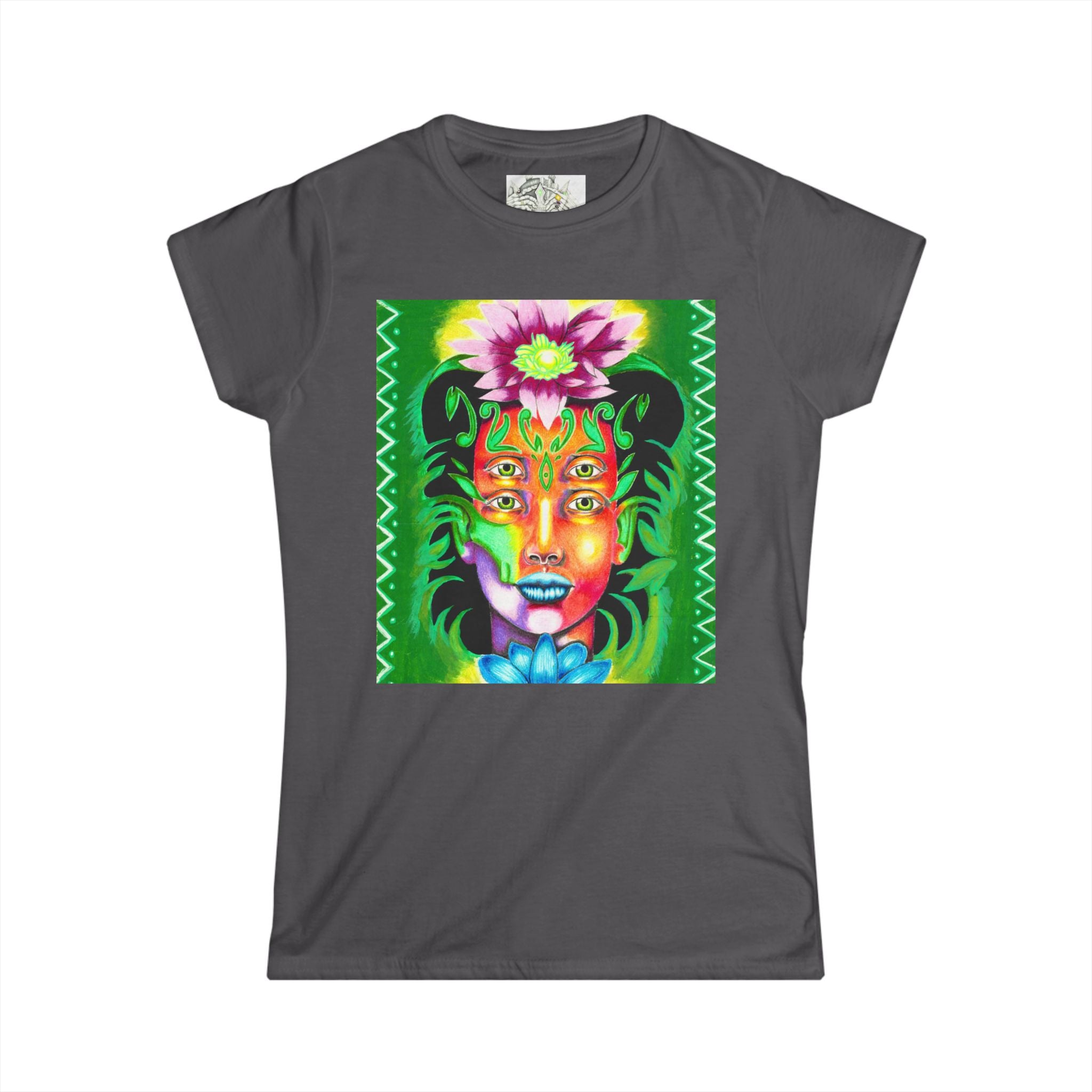 Psychedelic Floral Face Tee — Colorful Botanical Portrait Women's T-Shirt