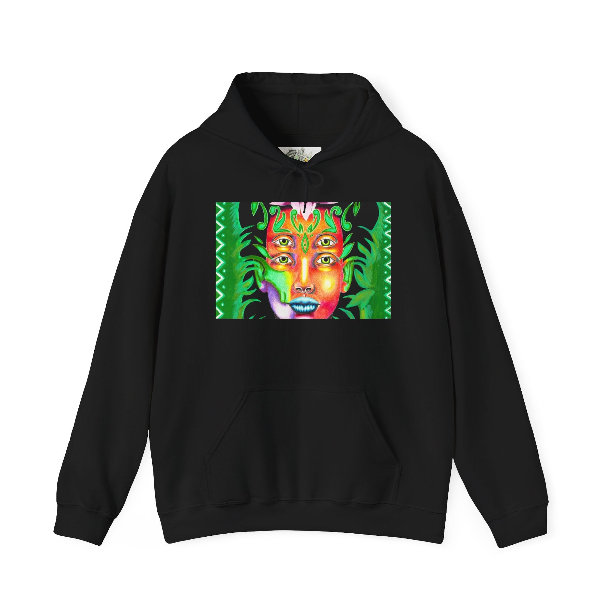 Psychedelic Green Goddess Hoodie — Vibrant Medusa Art Sweatshirt