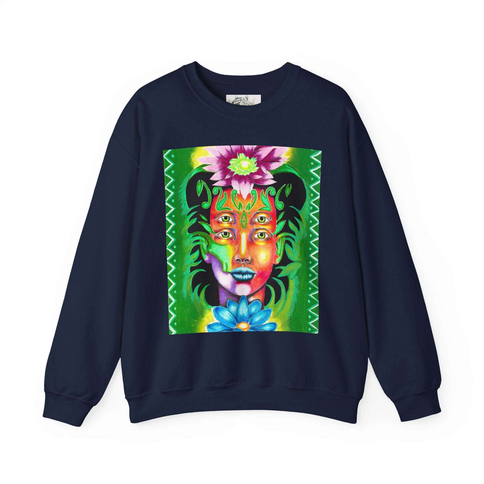 Crewneck Sweatshirt — Vibrant Floral Spirit Face Graphic